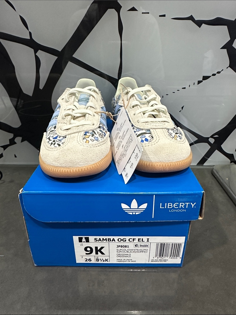 adidas Kids Samba OG Cream Sneakers with Blue Accents